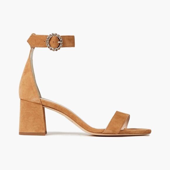 Maje Camel Suede Block Heel Ankle Strap Sandals Sz 37/US 6 - Picture 1 of 8